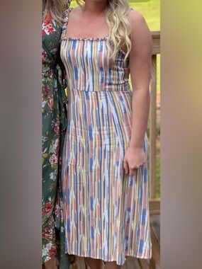 Boutique Striped Multicolor Sundress - Vertical Brushstroke Print